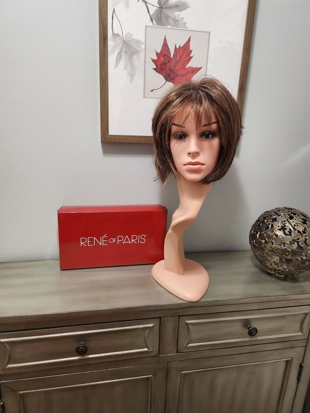 René of Paris Short Layered Marble Brown Wig Called Cameron with Bangs